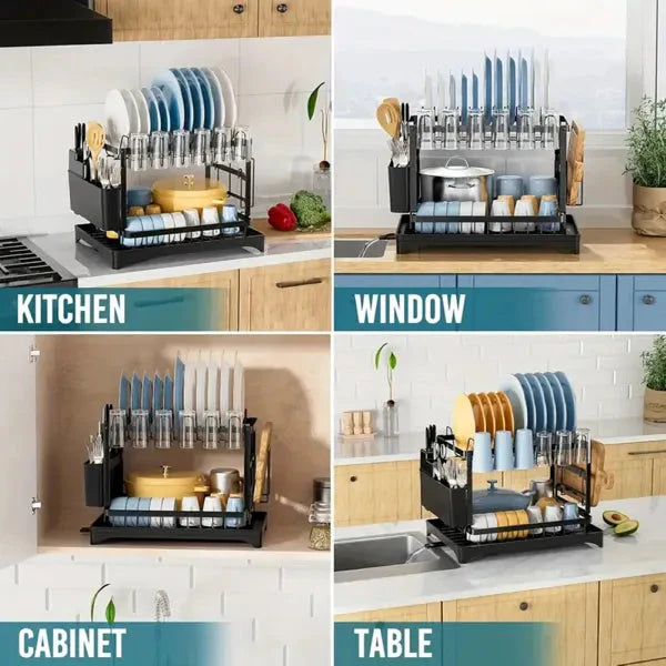 2-Tier Dish Rack with Drainboard & Utensil Holder Anti Spier