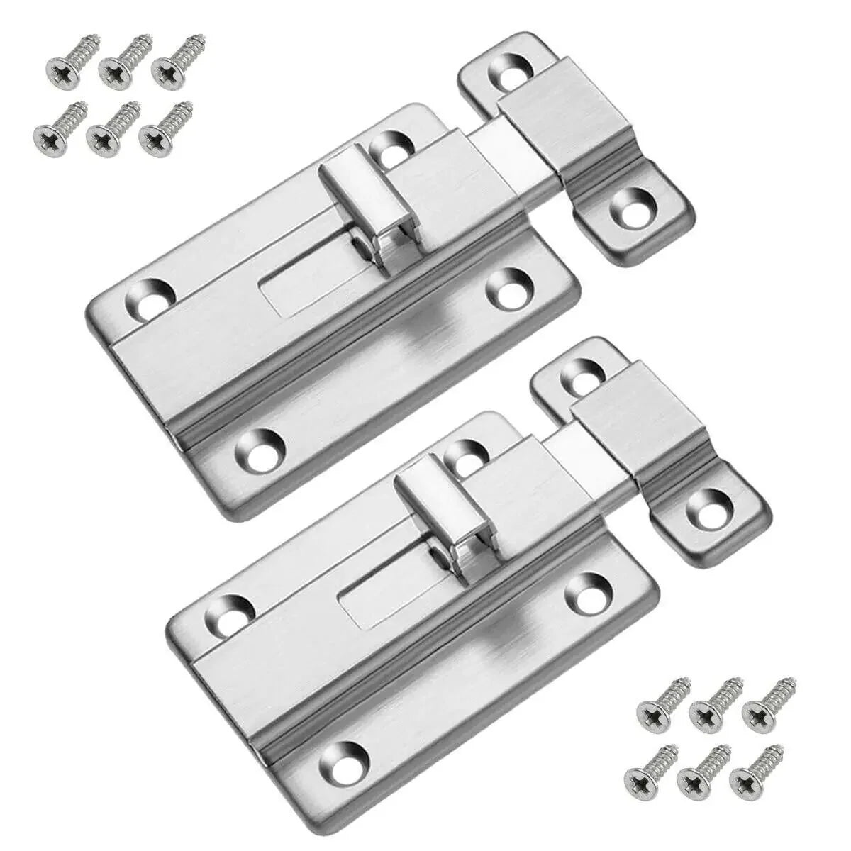 2Pcs Stainless Steel Latch Sliding Silver Doors Lock Keyless Door Bolt For Doors Anti Spier