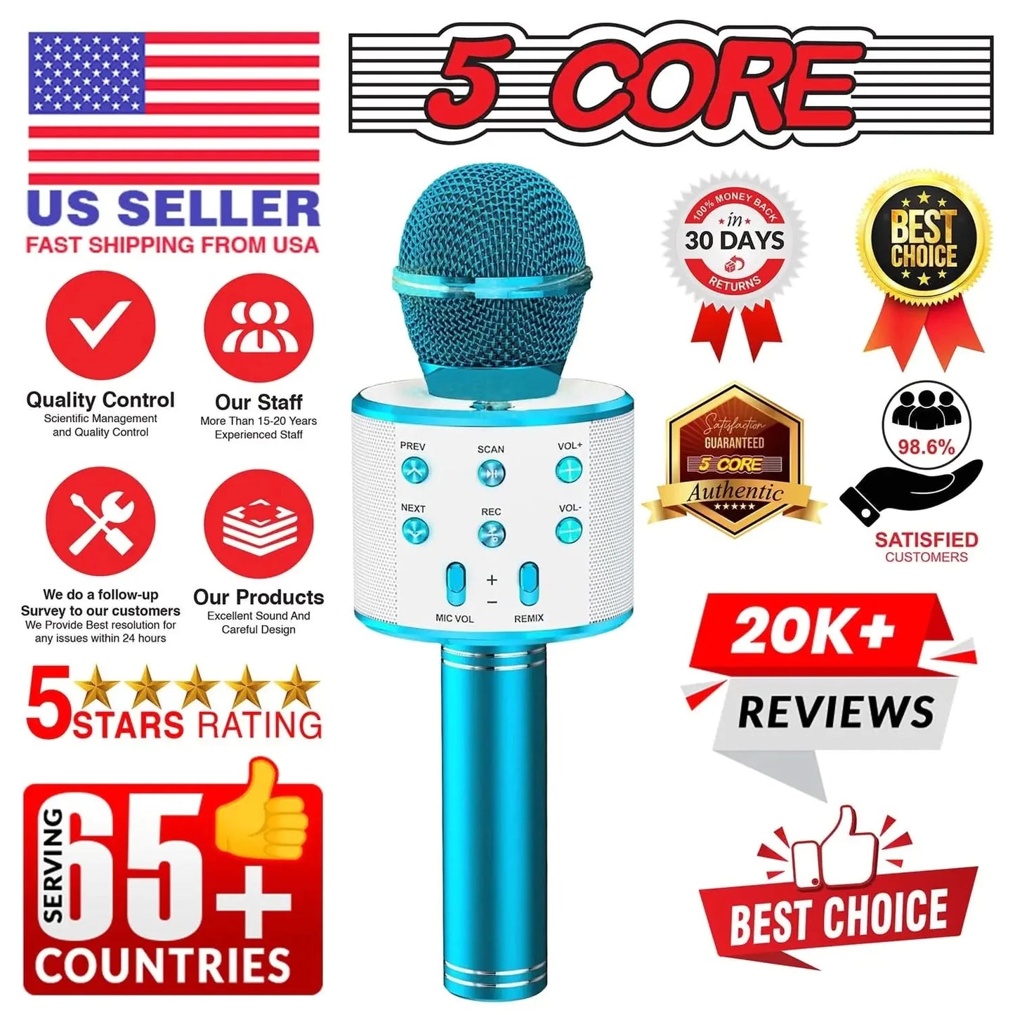 5Core Wireless Karaoke Microphone Bluetooth Mic Portable Handheld Microfonos Inalambricos Anti Spier