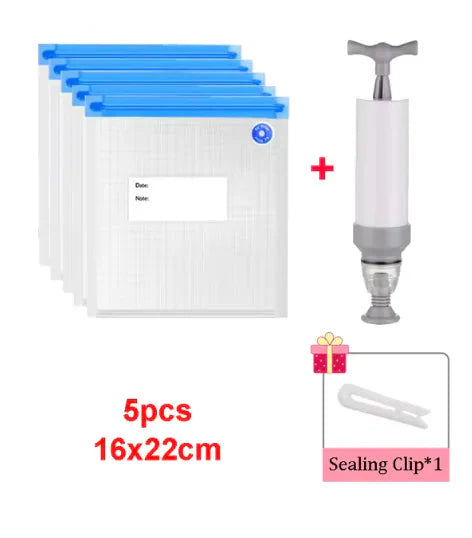 Reusable Vacuum Sealer Bag Kitchen Food Storage Zipper Bag Air Valve Pump Seal Vegetables Meat Snack Sealer Fresh Keeping Bag Anti Spier