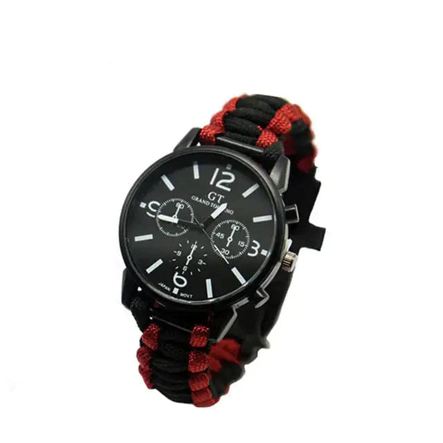 Outdoor Multi function Camping Survival Watch Bracelet Tools With LED Light Anti Spier