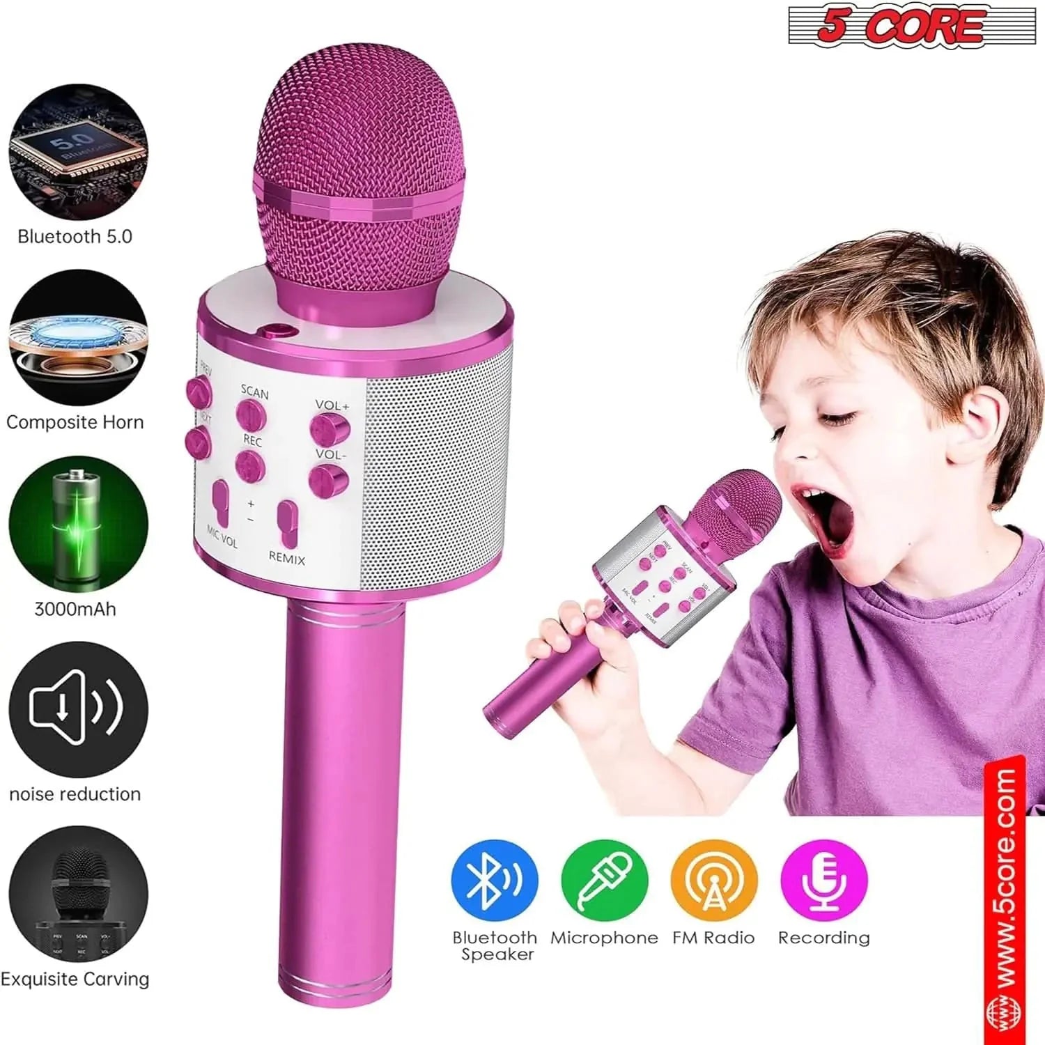 5Core Wireless Karaoke Microphone Bluetooth Mic Portable Handheld Microfonos Inalambricos Anti Spier