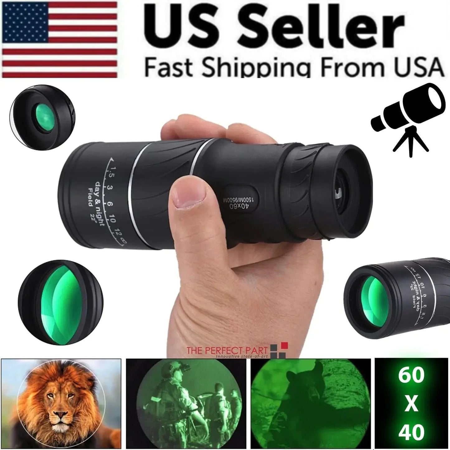 40X60 Monocular Binoculars With Night Vision BAK4 Prism High Power Waterproof Anti Spier
