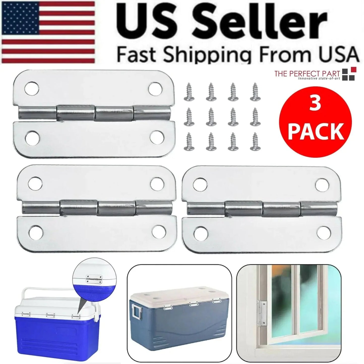 3PCS Stainless Steel Cooler Hinges & Screws Replacements For Igloo Cooler Parts Anti Spier
