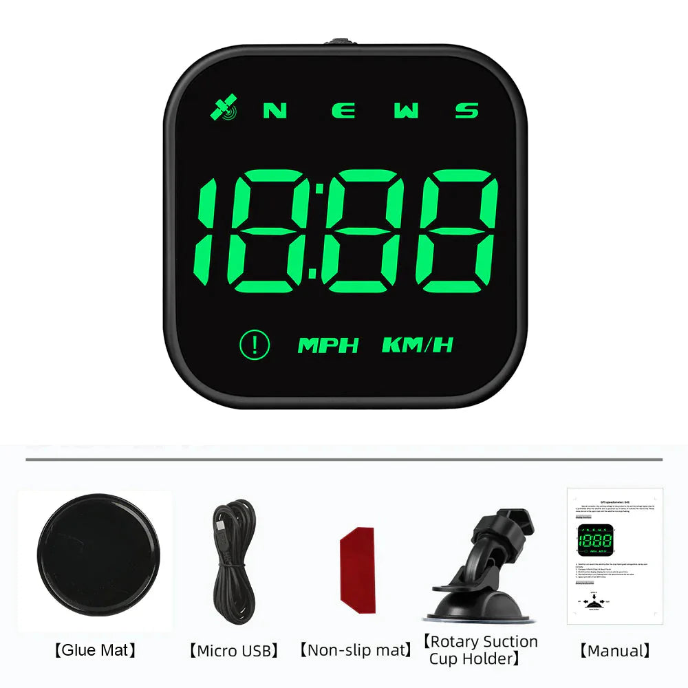 Digital Car HUD GPS Speedometer Head Up Display MPH KMH Compass Overspeed Alarm Anti Spier
