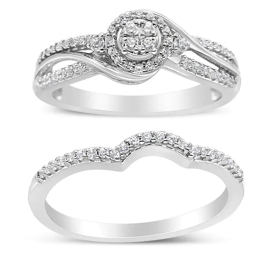 .925 Sterling Silver 1/3 Cttw Composite Diamond Frame Bypass Bridal Set Ring and Band (I - J Color, I2 - I3 Clarity) - Anti Spier - Anti Spier - ring