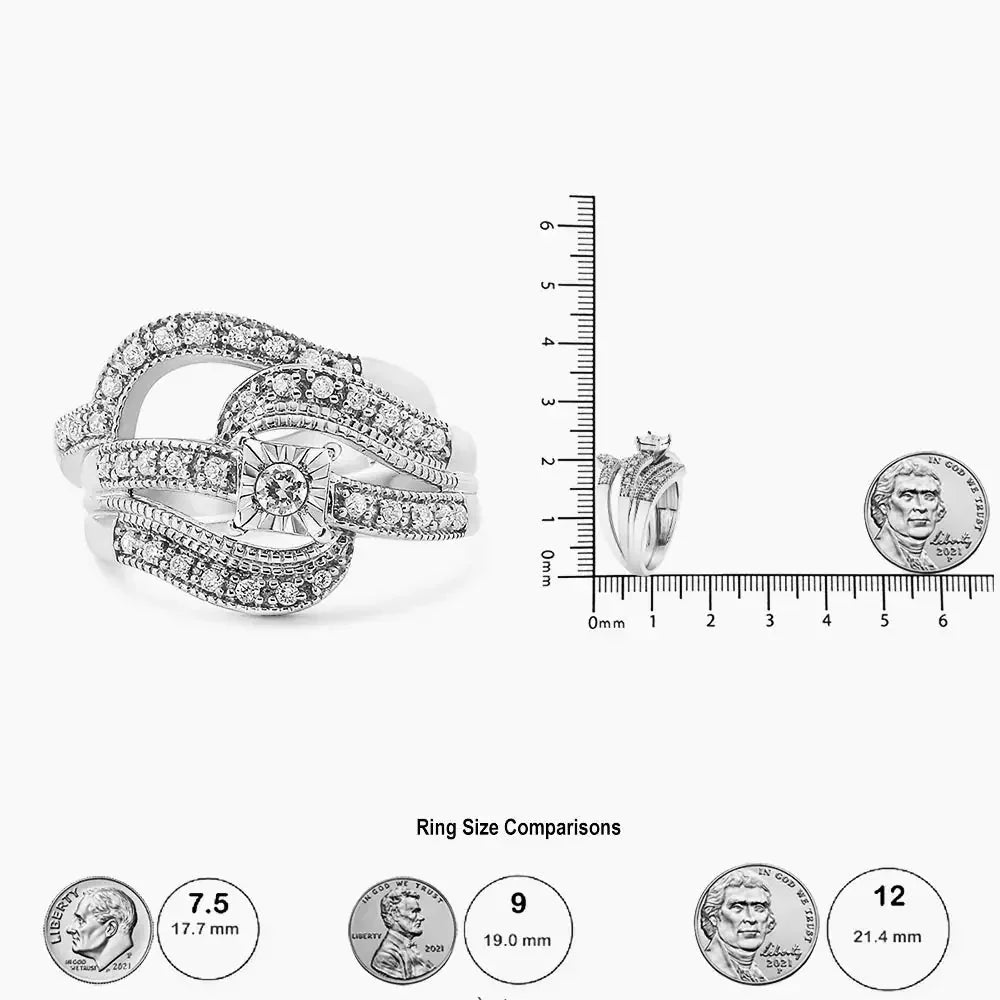 .925 Sterling Silver 1/3 Cttw Round Diamond Crisscross Engagement Ring Bridal Set (H - I Color, I1 - I2 Clarity ) - Anti Spier - Anti Spier - ring