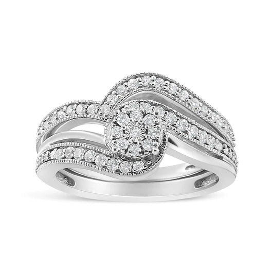 925 Sterling Silver 1/3ct Cttw Multi-Diamond Bypass Vintage-Style Bridal Set RingAnti Spier Anti Spier.925 Sterling Silver 1/3ct Cttw Multi-Diamond Bypass Vintage-Style BriIntroducing a timeless treasure, this vintage-style bridal set ring and band exudes elegance and sophistication. Crafted with 14K yellow gold plated .925 sterling siring