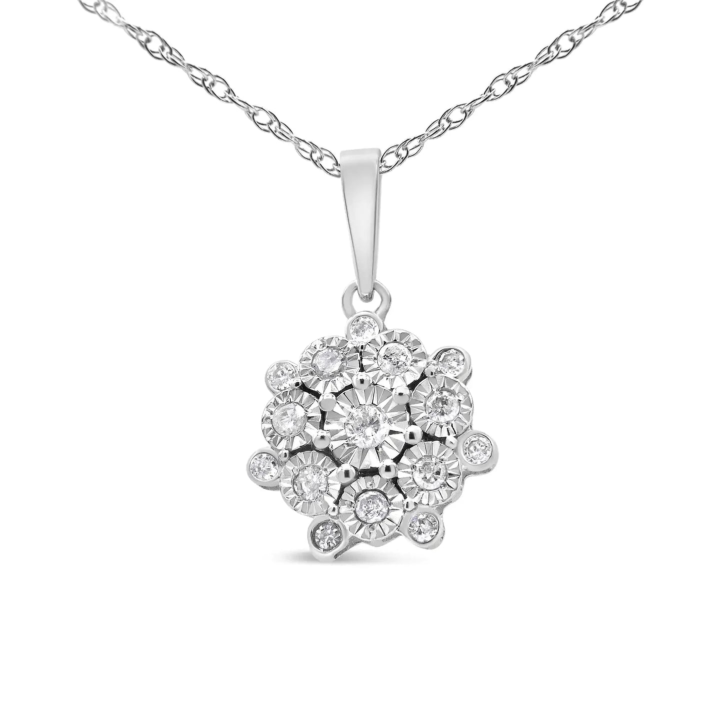 .925 Sterling Silver 1/4 Cttw Miracle Set Diamond Floral Cluster 18" Pendant Necklace for Women (I - J Color, I1 - I2 Clarity) - Anti Spier - Anti Spier - necklace