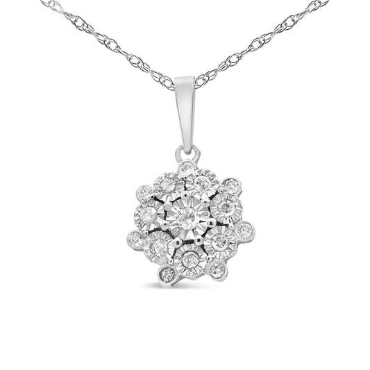 .925 Sterling Silver 1/4 Cttw Miracle Set Diamond Floral Cluster 18" Pendant Necklace for Women (I - J Color, I1 - I2 Clarity) - Anti Spier - Anti Spier - necklace
