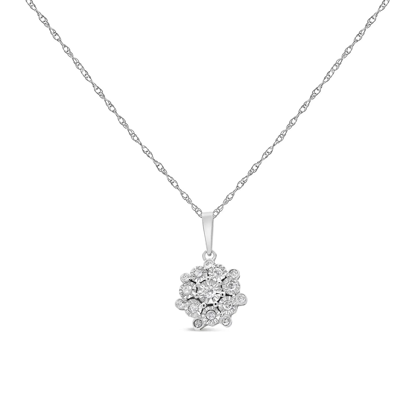 .925 Sterling Silver 1/4 Cttw Miracle Set Diamond Floral Cluster 18" Pendant Necklace for Women (I - J Color, I1 - I2 Clarity) - Anti Spier - Anti Spier - necklace