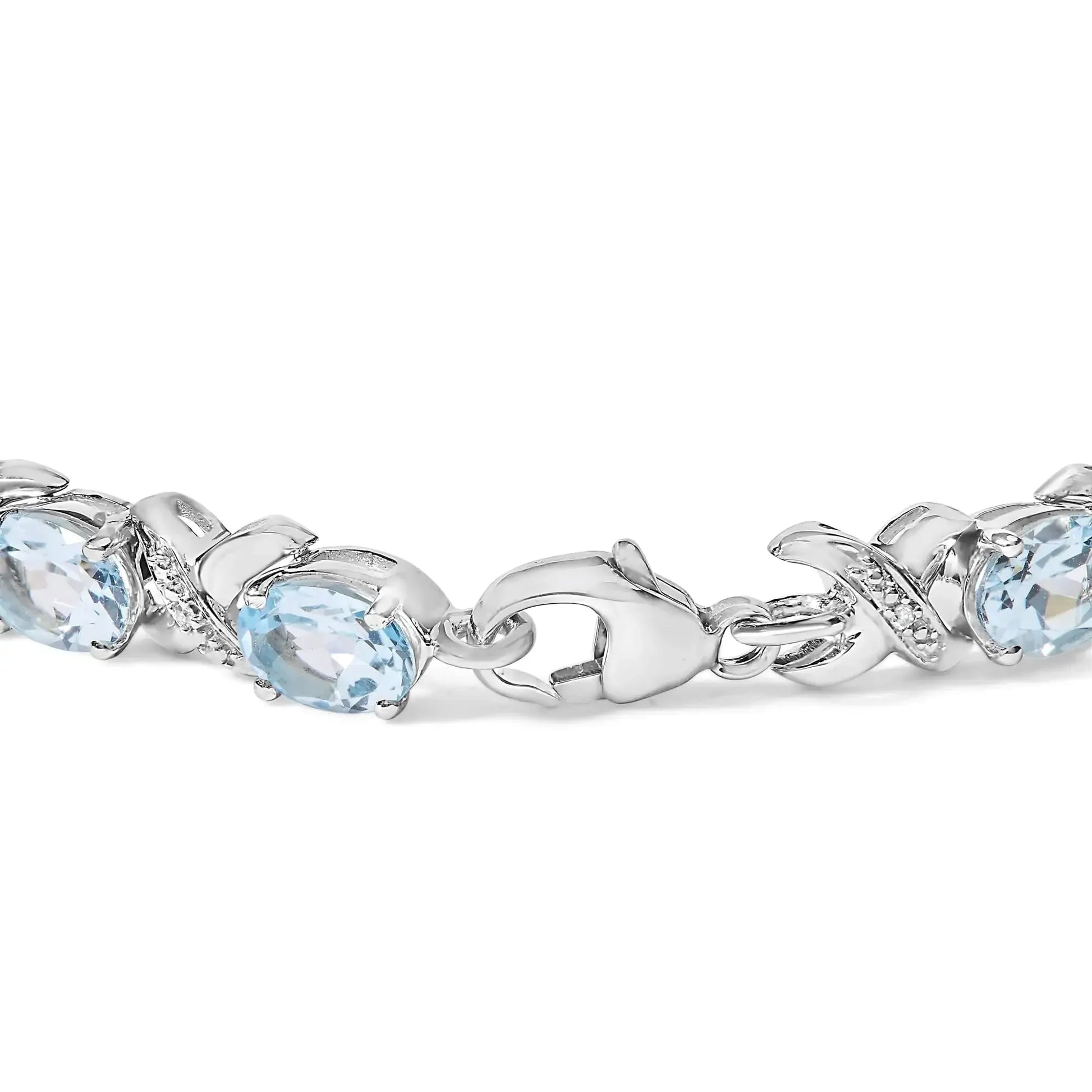 .925 Sterling Silver 16.0 Cttw Oval Blue Topaz and Diamond Accent Tennis X Link Bracelet (I - J Color, I1 - I2 Clarity) - Size 7" Inch - Anti Spier - Anti Spier - bracelet