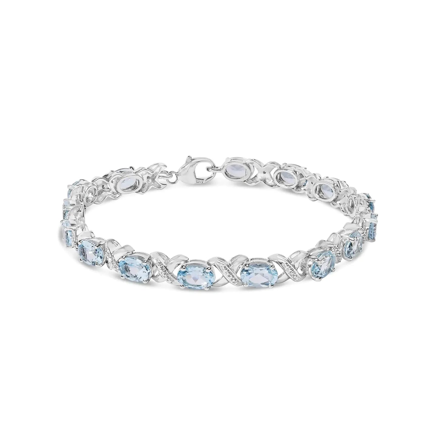 .925 Sterling Silver 16.0 Cttw Oval Blue Topaz and Diamond Accent Tennis X Link Bracelet (I - J Color, I1 - I2 Clarity) - Size 7" Inch - Anti Spier - Anti Spier - bracelet