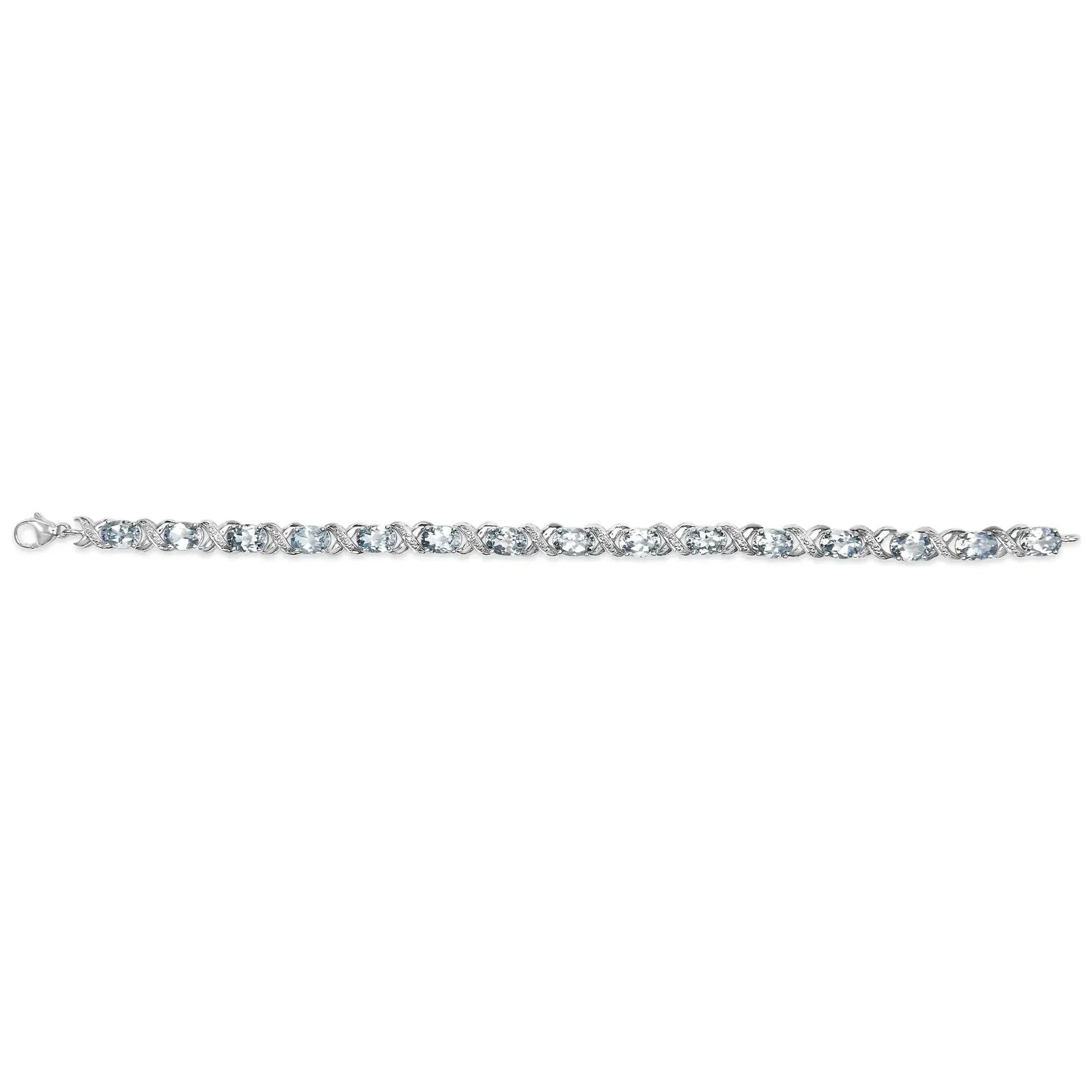 .925 Sterling Silver 16.0 Cttw Oval Blue Topaz and Diamond Accent Tennis X Link Bracelet (I - J Color, I1 - I2 Clarity) - Size 7" Inch - Anti Spier - Anti Spier - bracelet