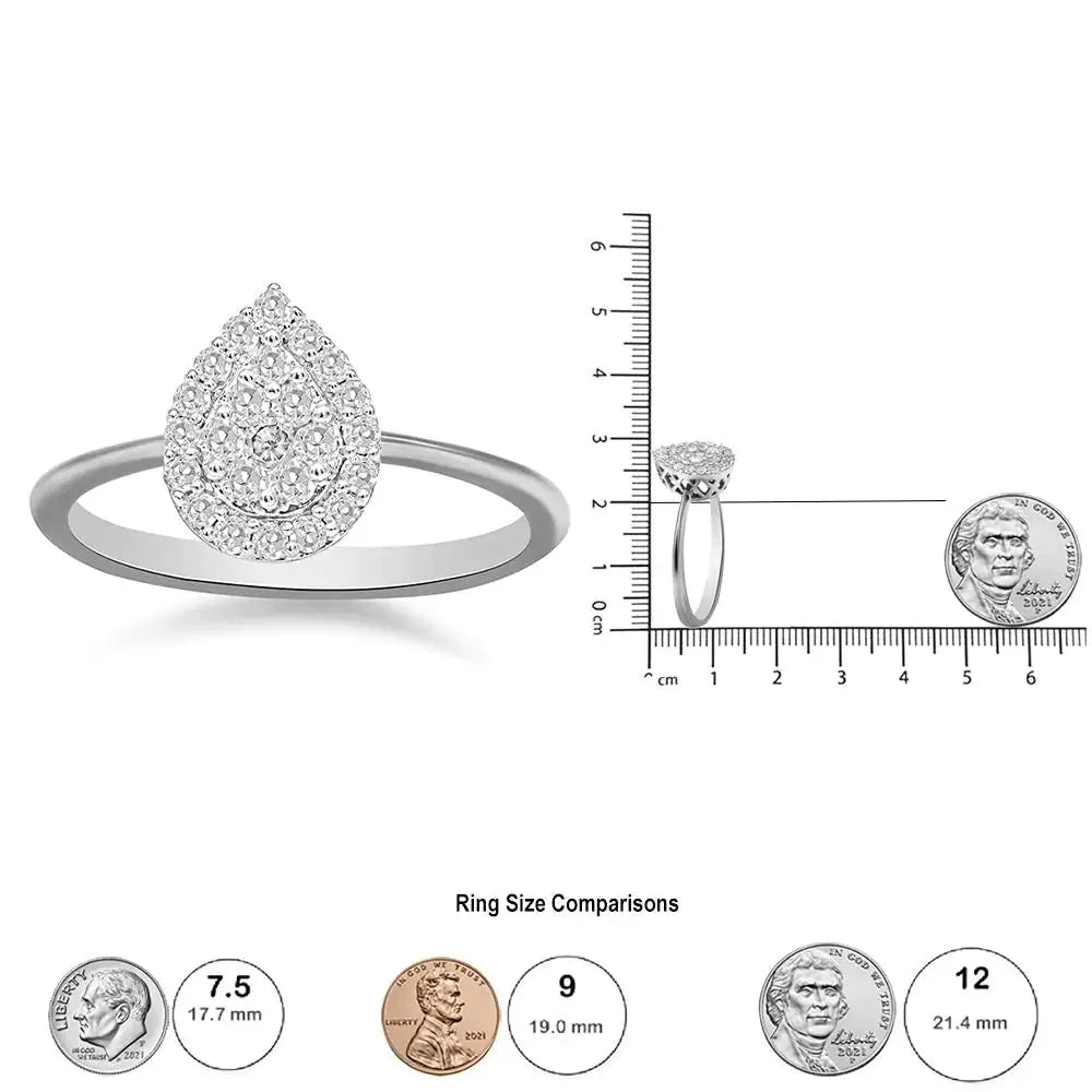 .925 Sterling Silver 3/8 Cttw Lab Grown Diamond Cluster and Halo Pear Promise Ring (G - H Color, VS2 - SI1 Clarity) - Size 7 - Anti Spier - Anti Spier - ring