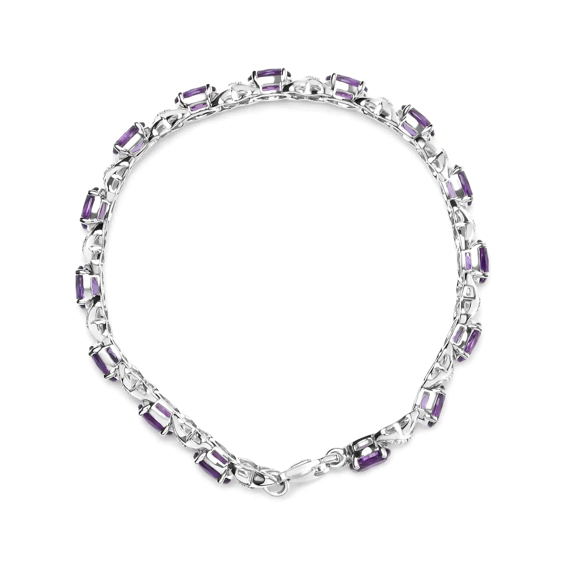 .925 Sterling Silver 7x5mm Oval Amethyst and Diamond Accent X - Link Bracelet (H - I Color, SI1 - SI2 Clarity) - Size 7" - Anti Spier - Anti Spier - bracelet