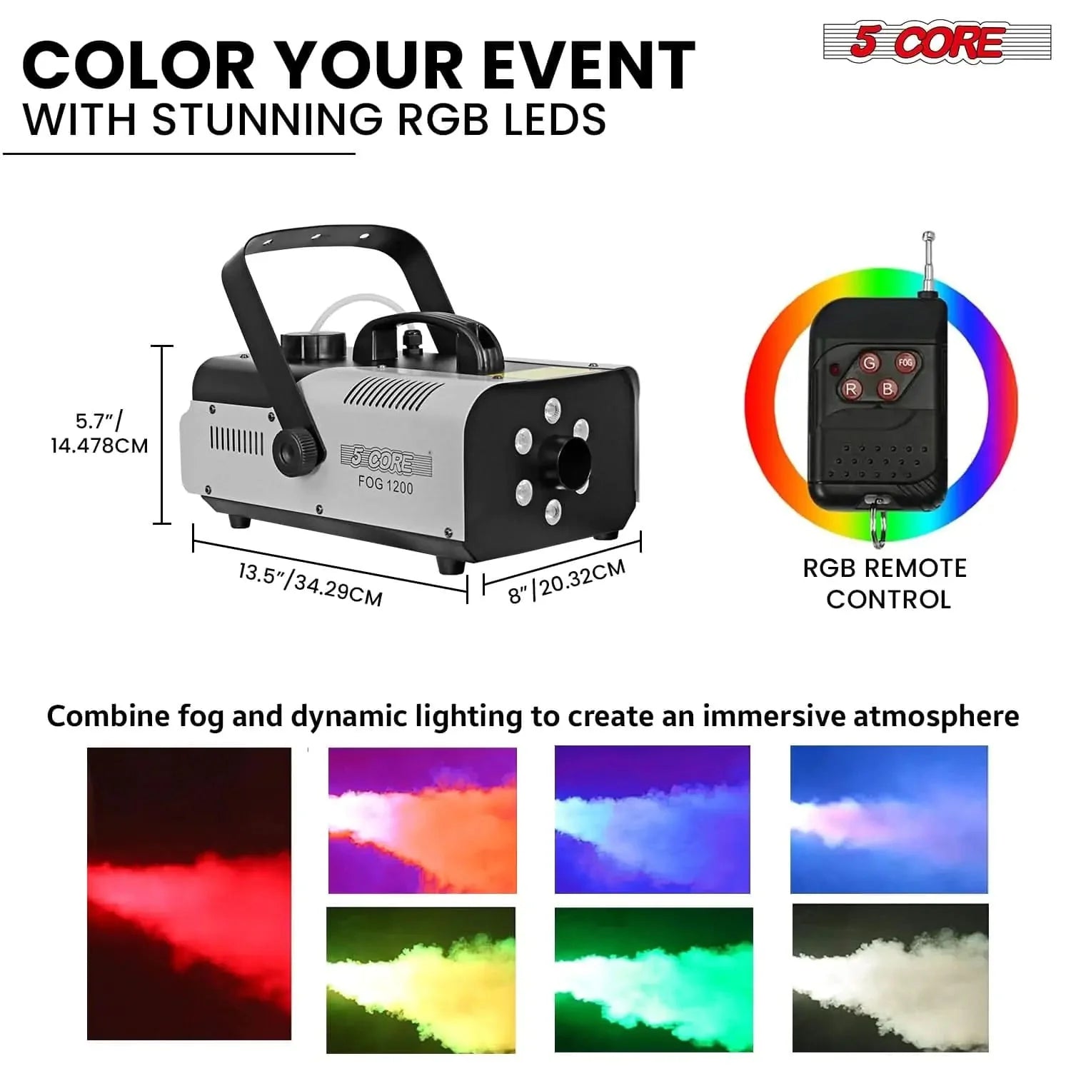 5Core Fog Smoke Machine 1200W Low Lying Indoor Outdoor 1L Fog Maker with LED Lights Anti Spier