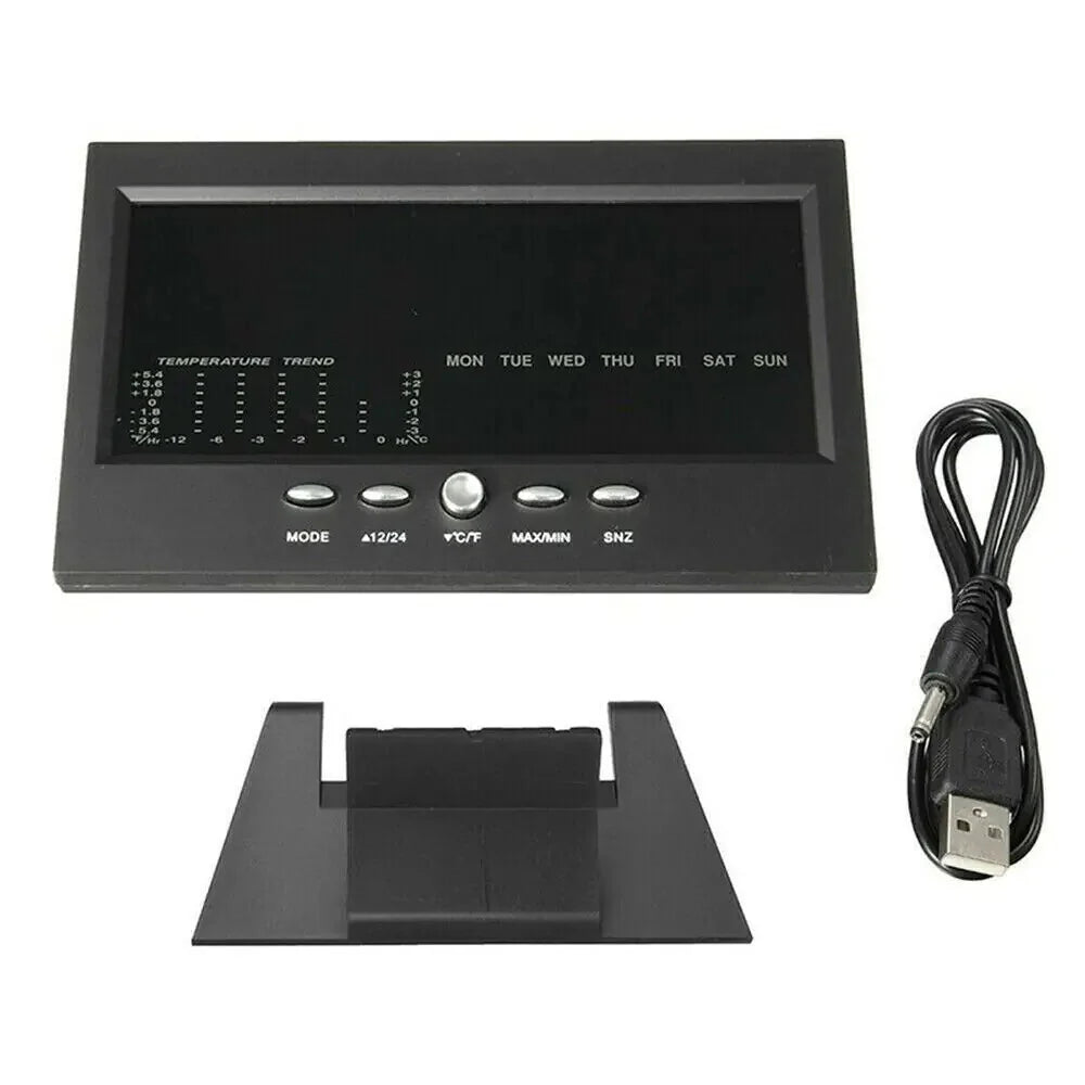 LED Digital Alarm Clock Snooze Calendar Thermometer Hygrometer Weather Display Anti Spier