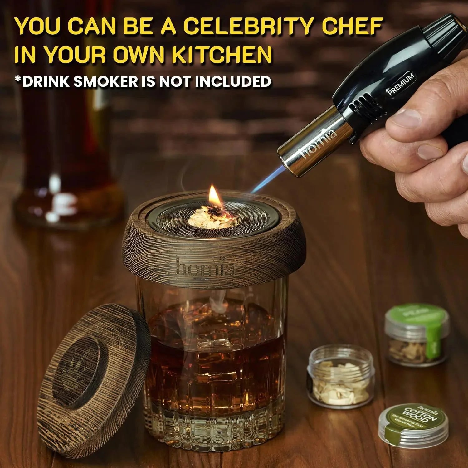 Butane Torch Adjustable Flame for Smoking Guns and Smokers with Wood Chips Bag Anti Spier