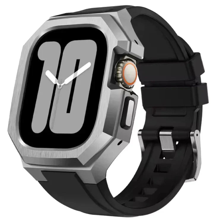 Stainless Steel Case Mod Kit for Apple Watch Ultra 1/2 & Series 4-9 – 49mm & 45/44mm with Fluororubber Strap Anti Spier