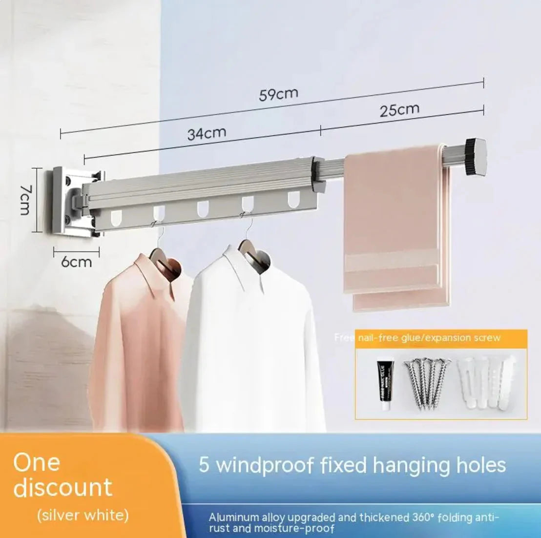 Retractable Aluminum Suction Cup Clothes Hanger Anti Spier