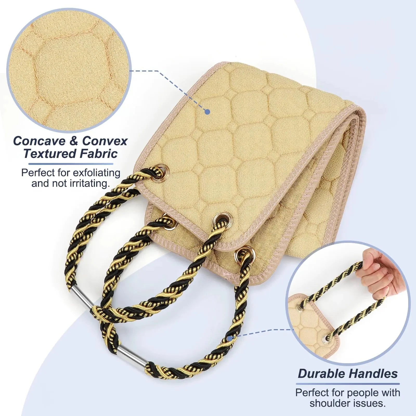 Exfoliating Back Scrubber with Handles, 39 Inch Double-Sided Back Exfoliator Body Scrub Towel, Exfoliating Washcloth Bath Tool for Use in Shower, Back Washer to Deep Clean Your Skin for Men & Women Beige (39*5.5 Inch) Anti Spier