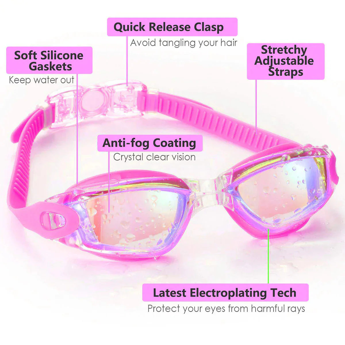 Clear Comfortable Swimming Goggles UV- Anti-Fog Swim Glasses Mirror Adult & Kids Anti Spier