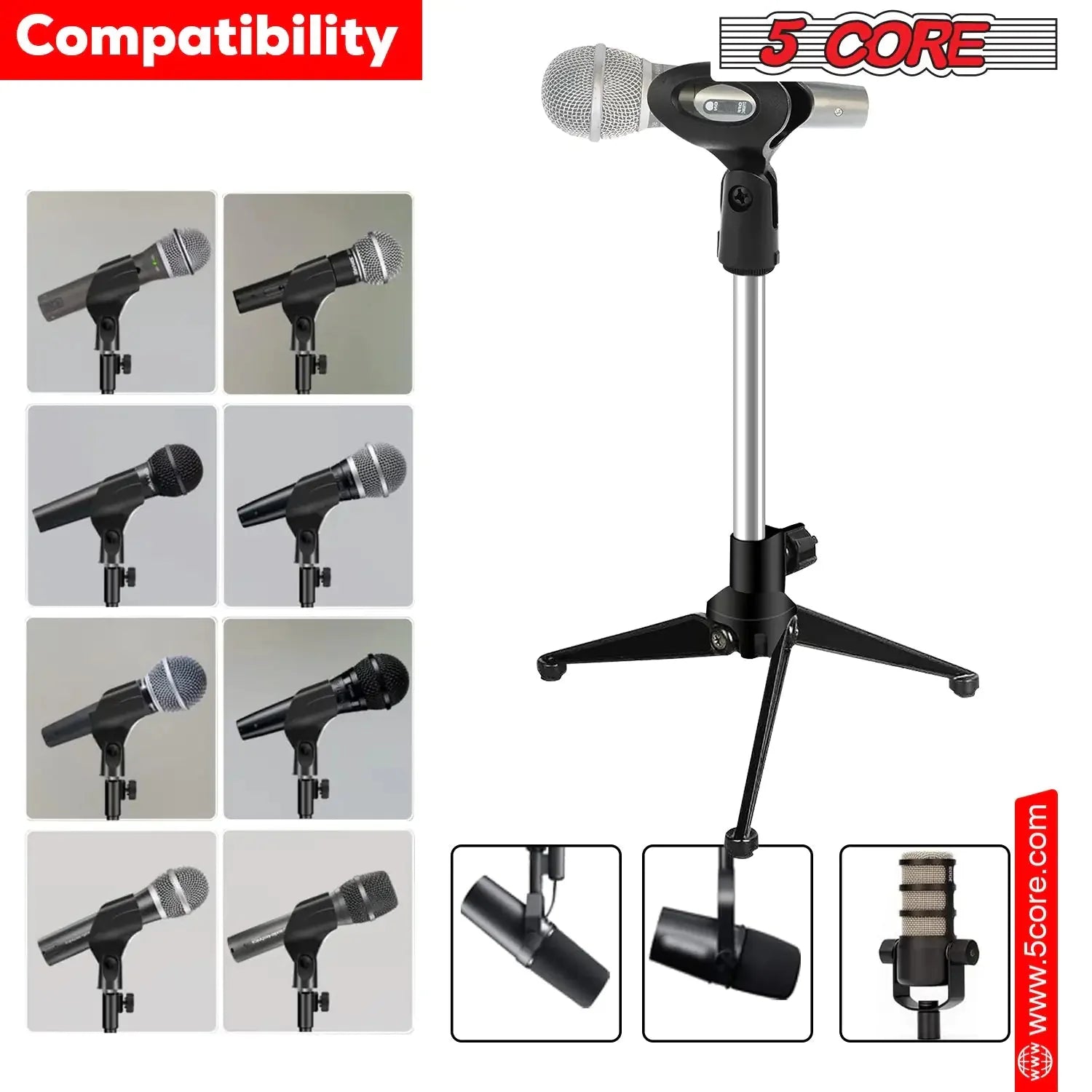 5Core Desktop Mic Stand Tripod Universal Desk Microphone Holder Table Top Stands Anti Spier