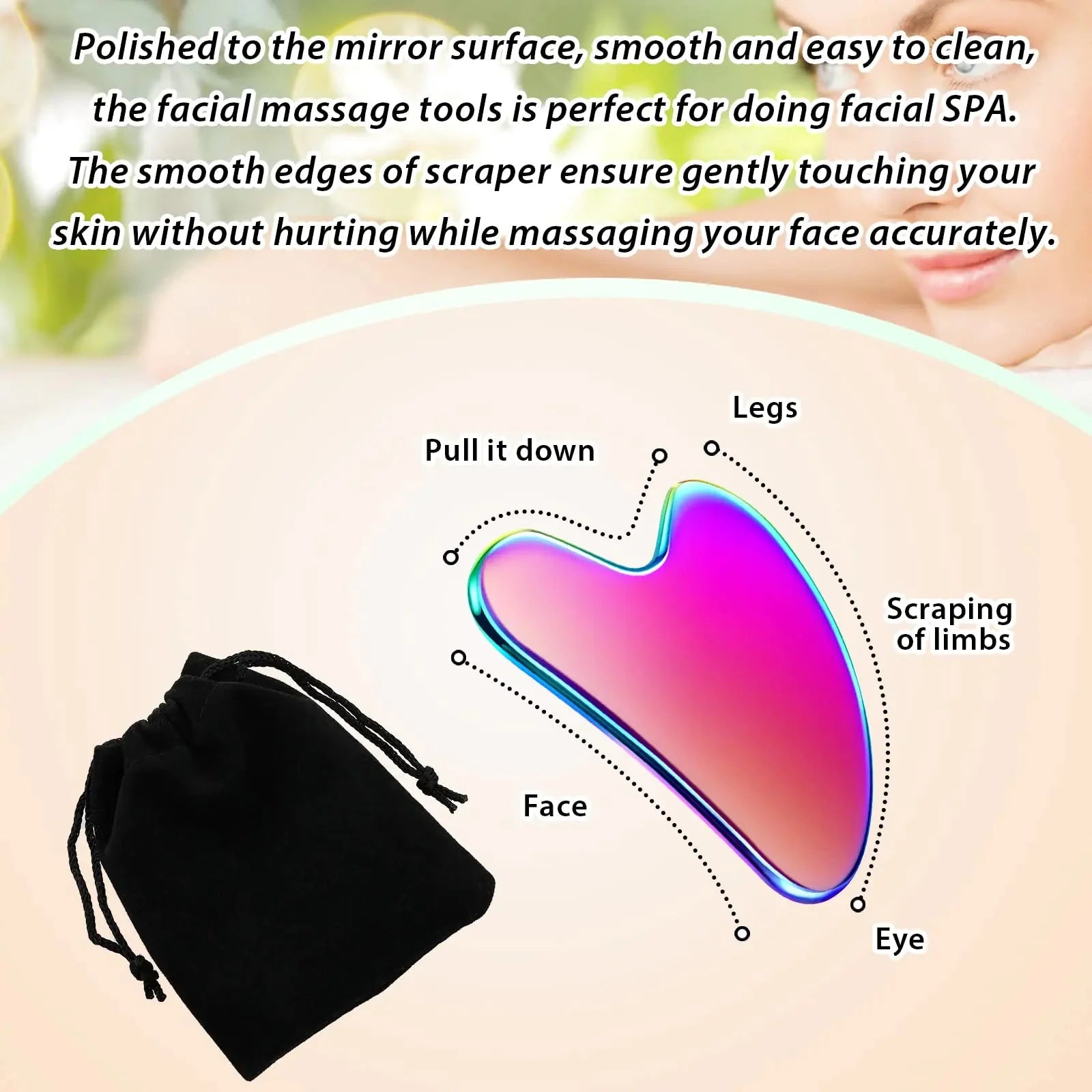 Nuanchu Stainless Steel Gua Sha Facial Tools Guasha for Face Metal Gua Sha Tighten Skin Massage Guasha Beauty Tool for Body Eyes Neck Massager with Travel Pouch Skin Care Gifts (Rainbow Color) Rainbow Color Anti Spier
