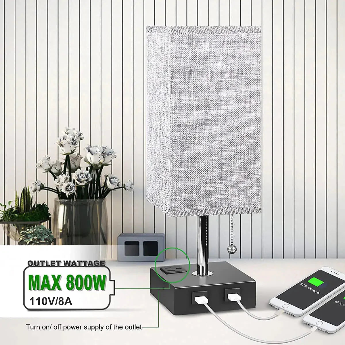 USB Bedside Table Lamp - Grey Anti Spier