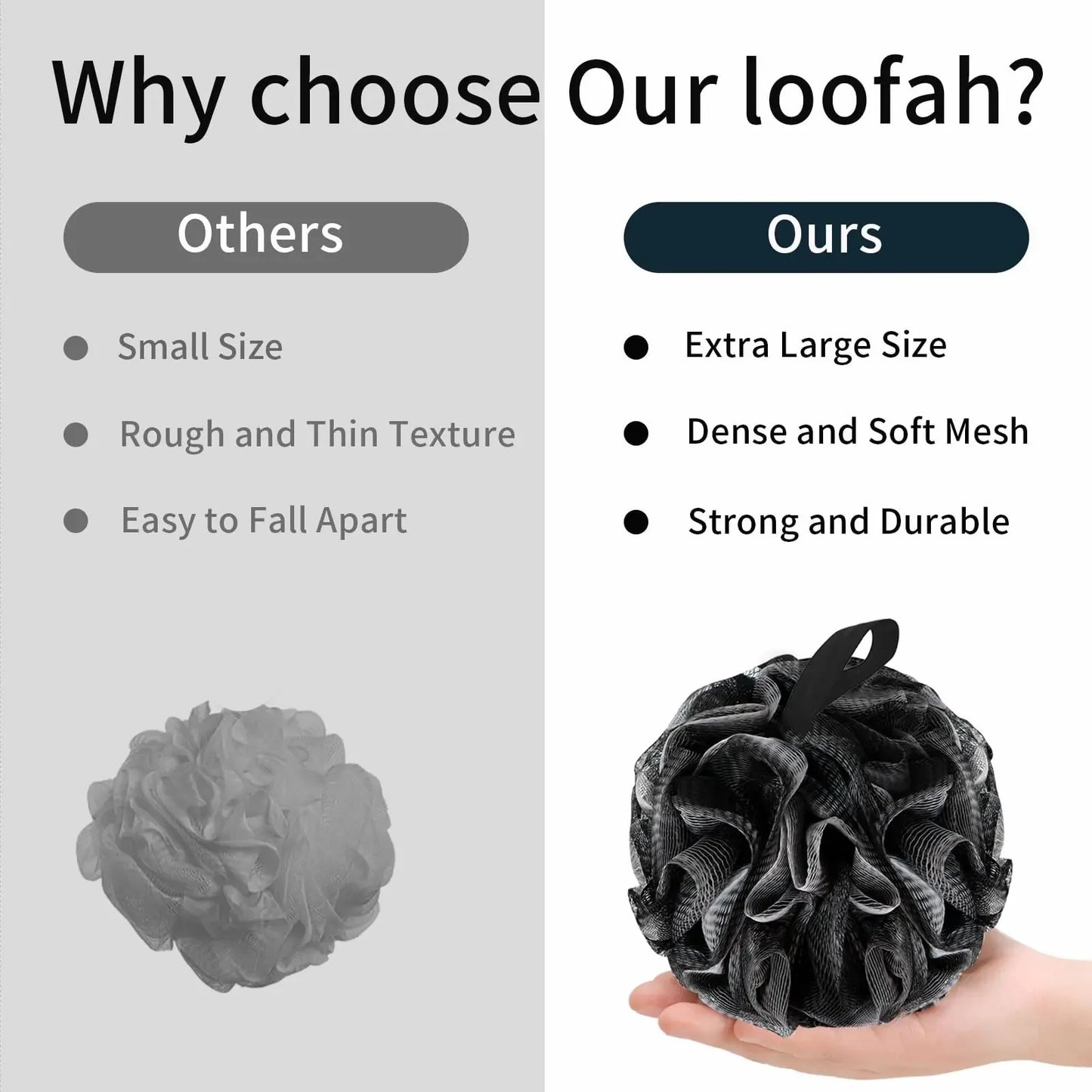 Bath Loofah Shower Sponge Body Back Scrubber Soft Mesh Shower Puffs Exfoliating Loofa for Women & Men Bath Accessories Cleaning Tool (4Pack 60G Black, Charcoal Black) 1 Count (Pack of 4) Anti Spier