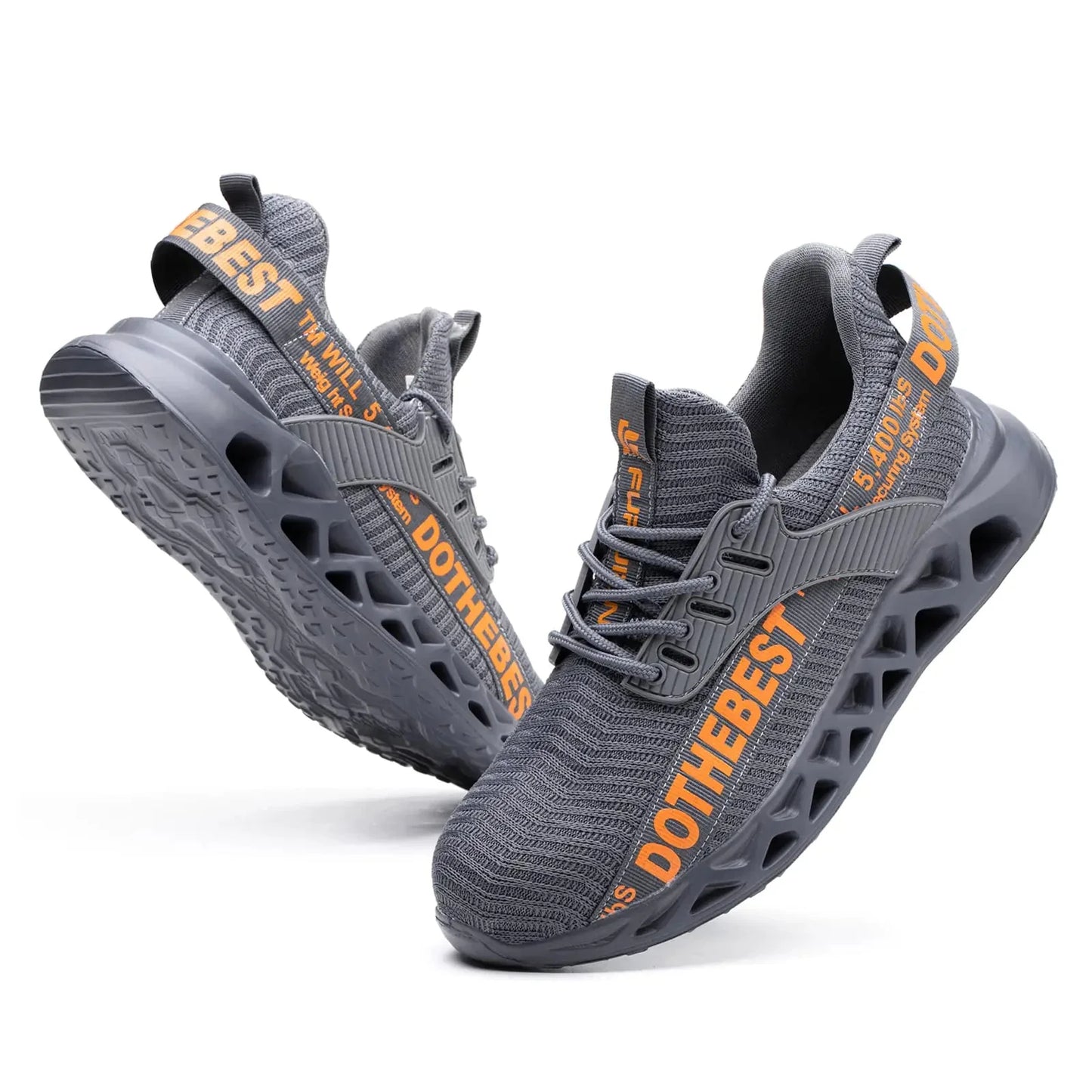 Furuian Steel Toe Sneakers for Men Women Lightweight Safety Shoes Comfortable Puncture Proof Slip On Indestructible Work Shoes 6.5 Women/5 Men Waterproof Grey Anti Spier