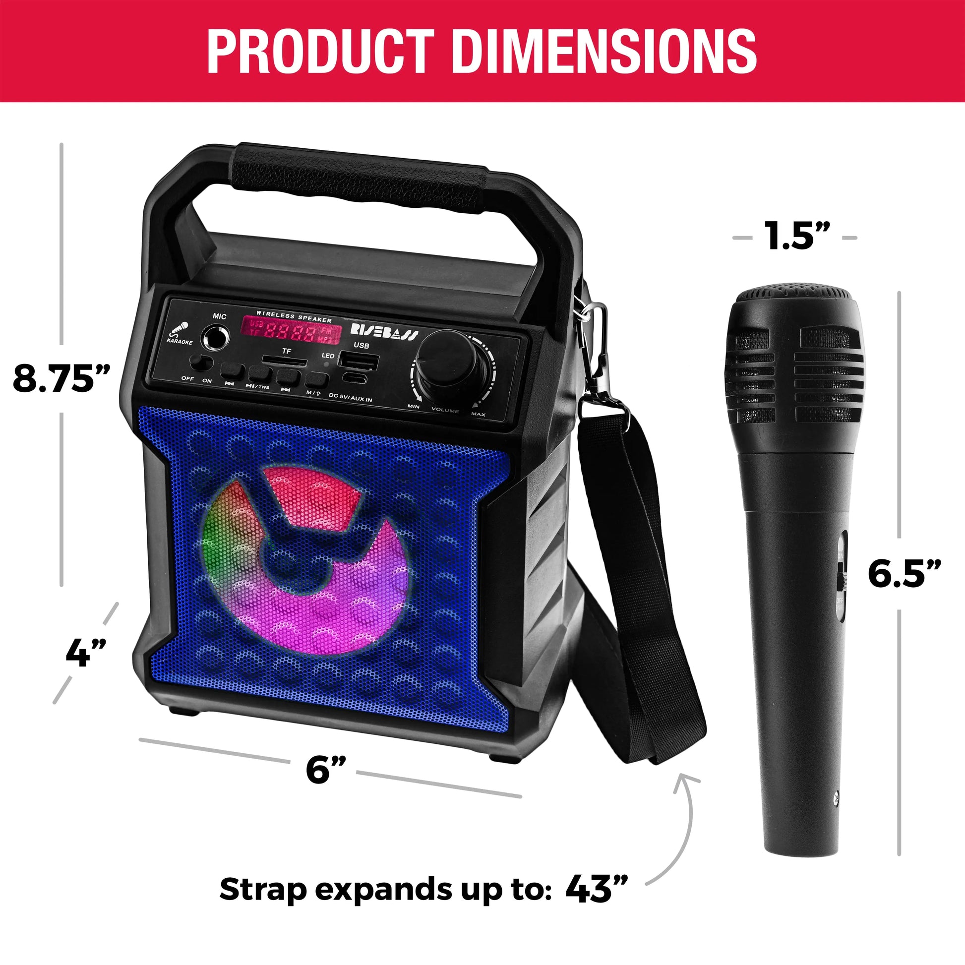 Risebass Portable Karaoke Machine with Microphone - Home Karaoke System with Party Lights for Kids and Adults - Rechargeable USB Speaker Set with FM Radio, SD/TF Card Support, and AUX-in Anti Spier