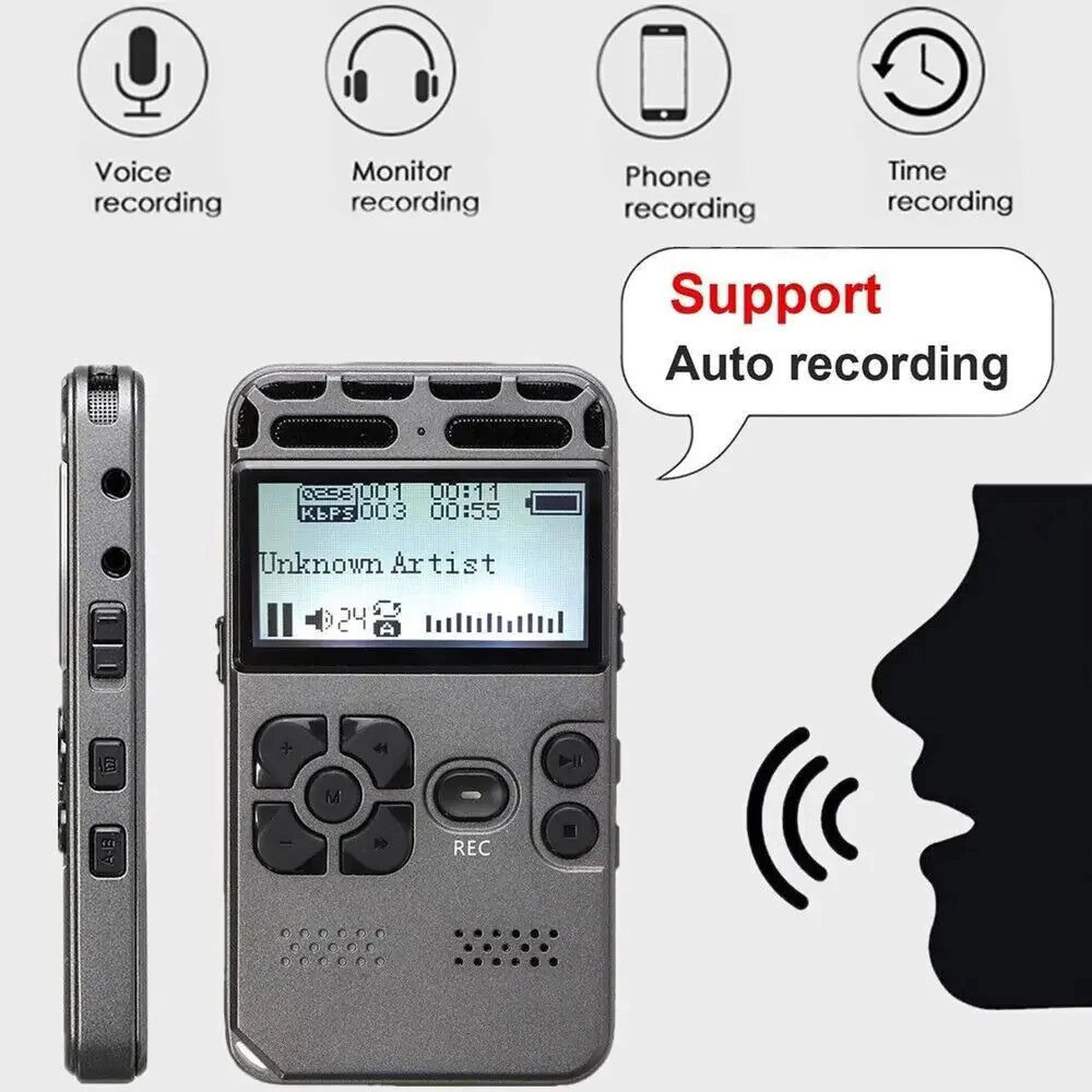 64GB Rechargeable LCD Digital Audio Sound Voice Recorder Dictaphone MP3 Player Anti Spier