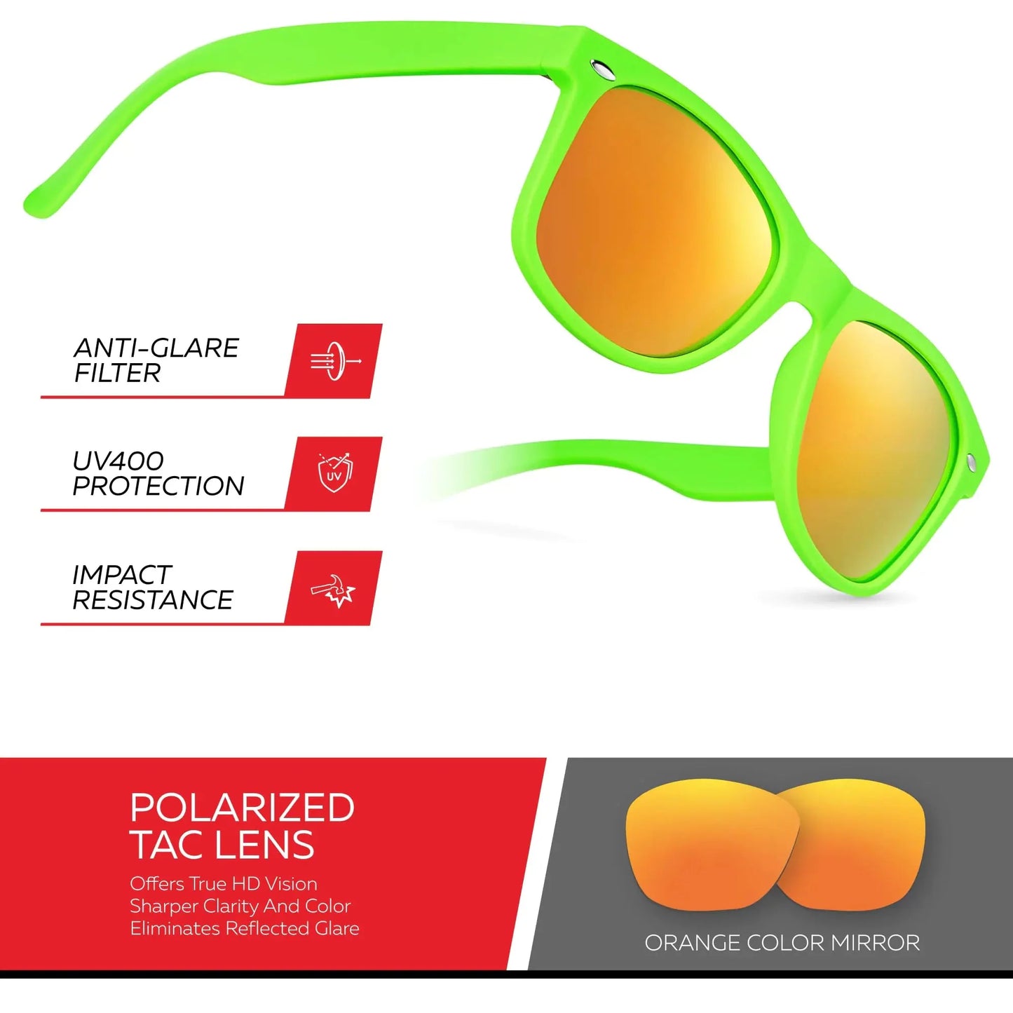 Retro Rewind Polarized Sunglasses for Men and Women - UV Protection Classic Sun Glasses Matte Lime Green | Revo Orange Anti Spier