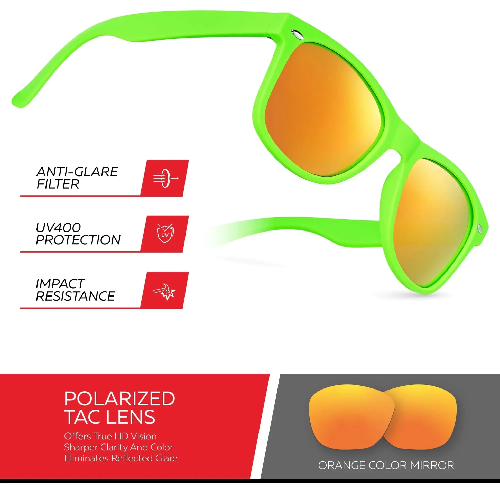 Retro Rewind Polarized Sunglasses for Men and Women - UV Protection Classic Sun Glasses Matte Lime Green | Revo Orange Anti Spier