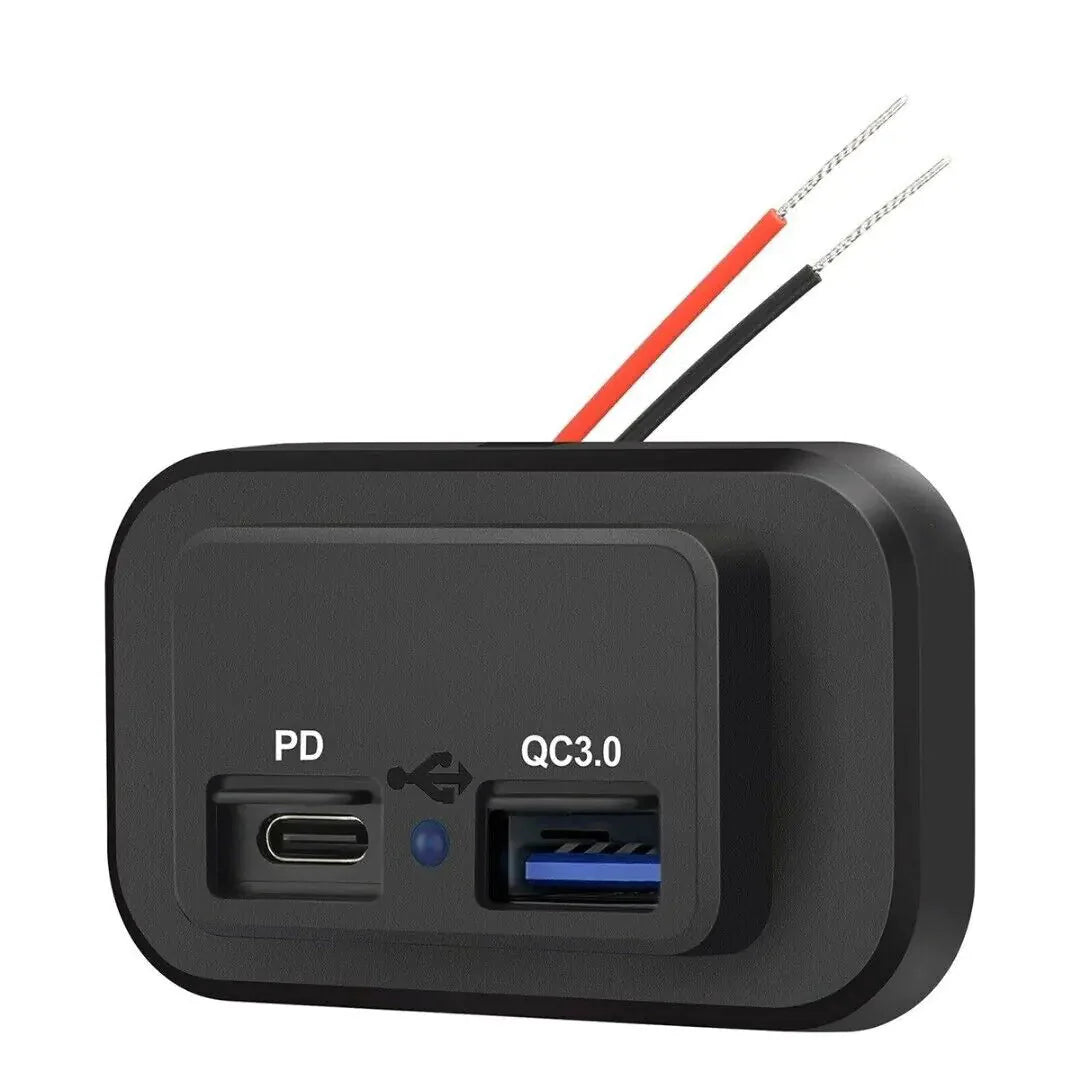 12-24V 4.8A Dual USB PD QC3.0 Car Boat RV Fast Charger Socket LED Power Outlet Anti Spier