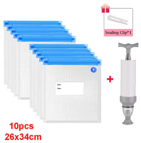 Reusable Vacuum Sealer Bag Kitchen Food Storage Zipper Bag Air Valve Pump Seal Vegetables Meat Snack Sealer Fresh Keeping Bag Anti Spier