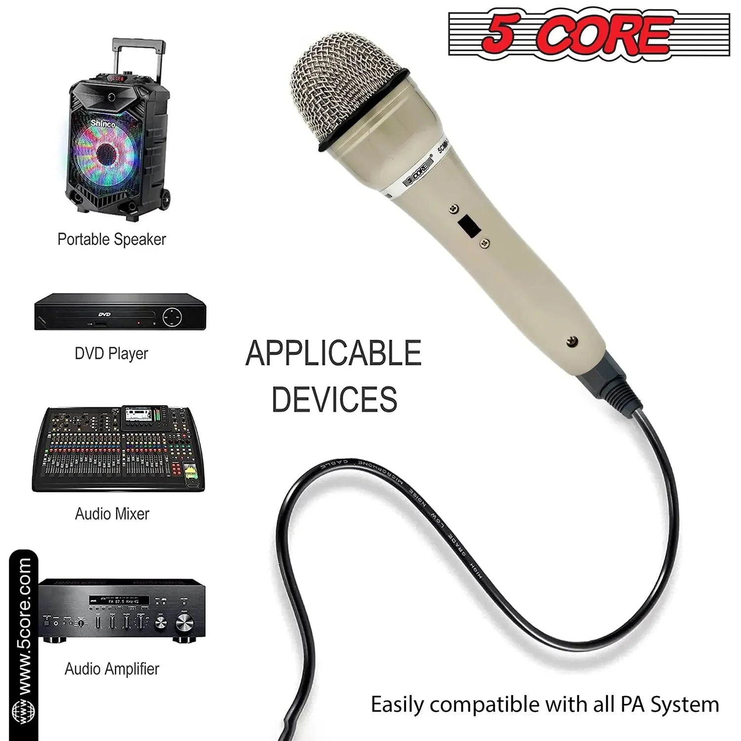 5Core XLR Microphone Dynamic Mic Karaoke Singing Studio Mics Handheld Microfono Anti Spier