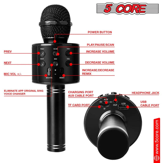 5Core Wireless Karaoke Microphone Bluetooth Mic Portable Handheld Microfonos Inalambricos Anti Spier