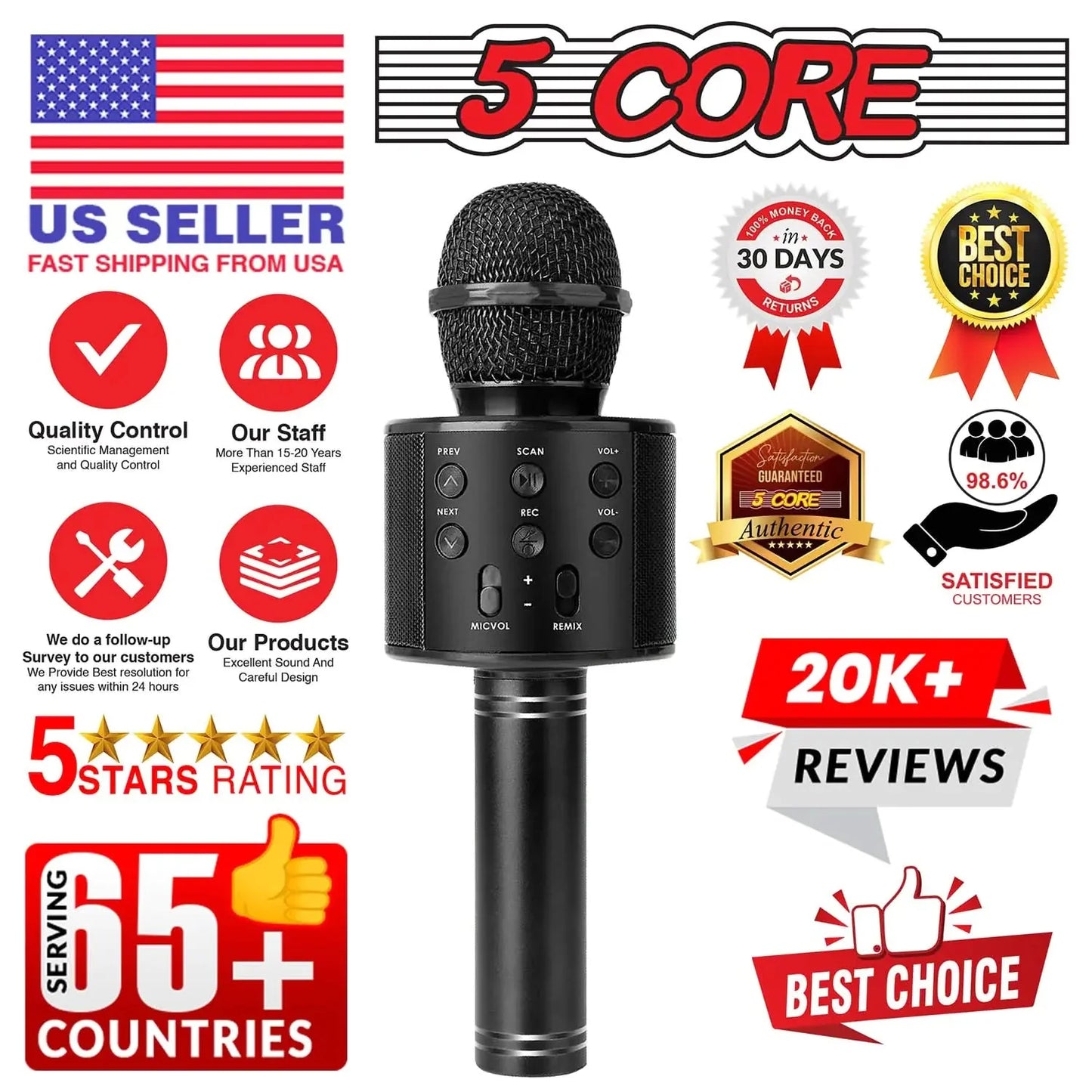 5Core Wireless Karaoke Microphone Bluetooth Mic Portable Handheld Microfonos Inalambricos Anti Spier