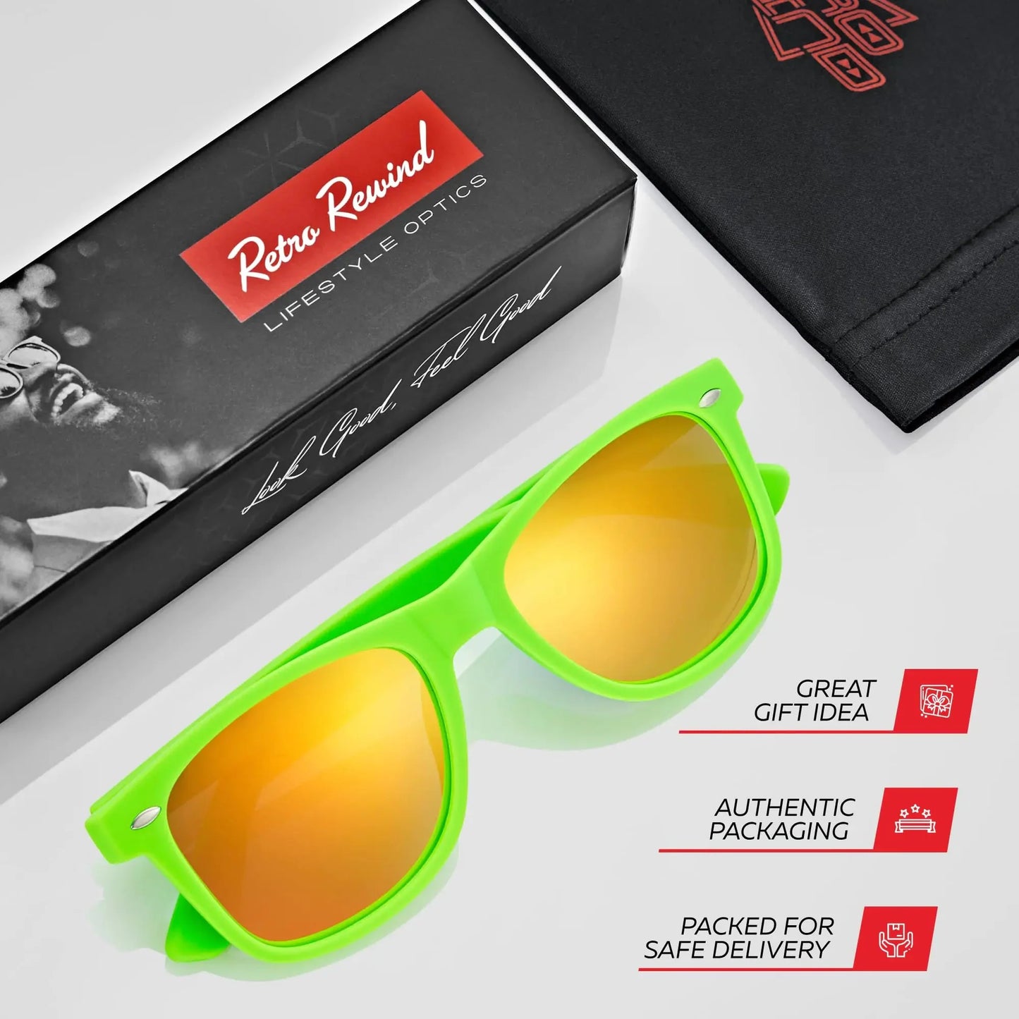 Retro Rewind Polarized Sunglasses for Men and Women - UV Protection Classic Sun Glasses Matte Lime Green | Revo Orange Anti Spier