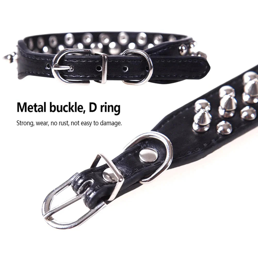Spiked Studded Leather Dog Collar Rivets Pet Small Large Cat Pit Bull Adjustable Anti Spier