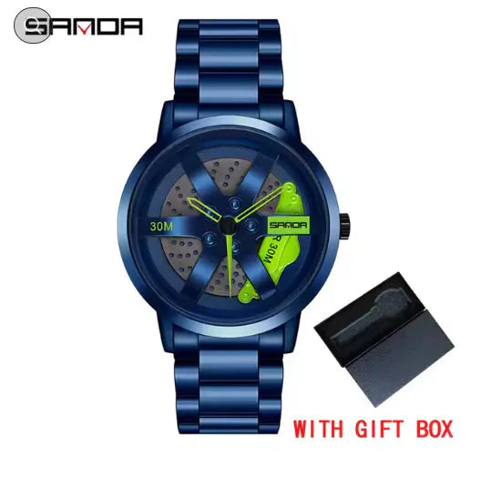 Men's 3D Car Wheel Sports Watch - Waterproof Quartz Anti Spier
