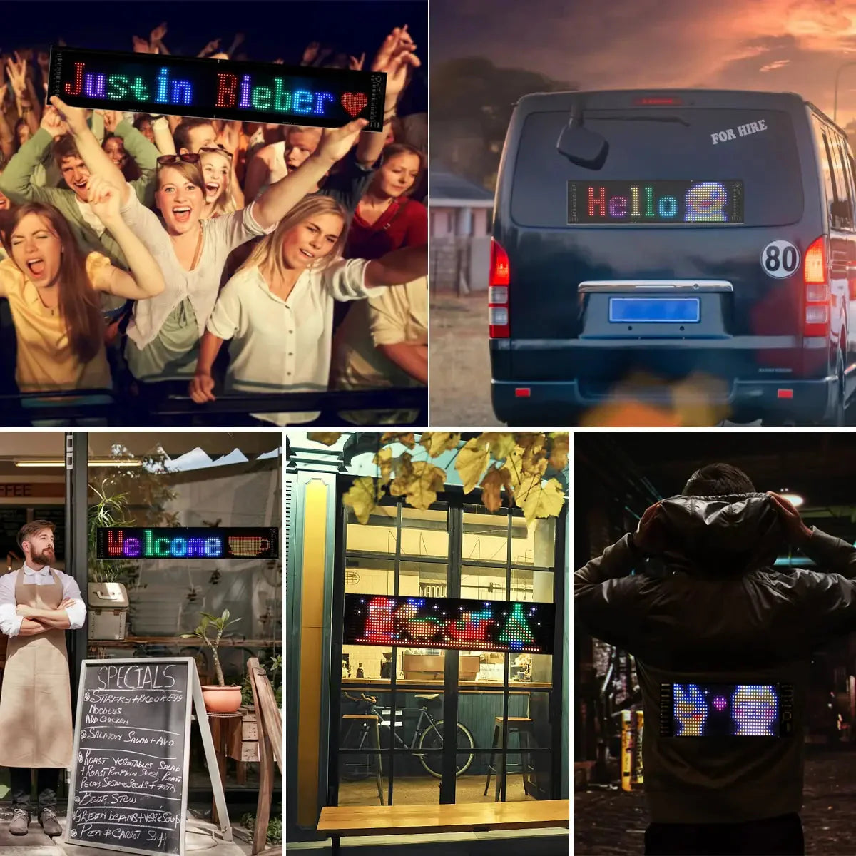 LED Scrolling Sign USB 5V Bluetooth App Control Customizable Car Display Anti Spier