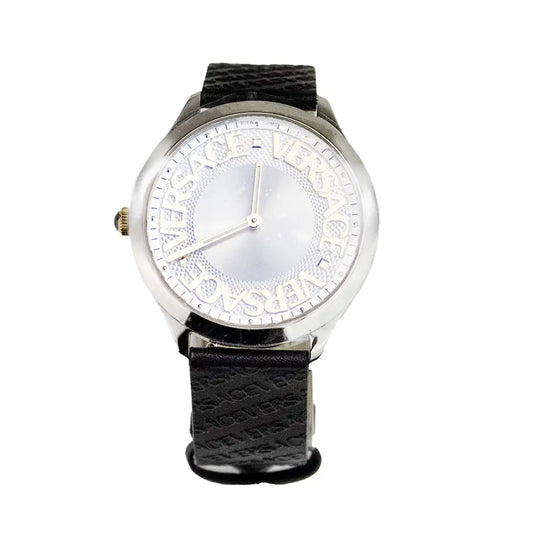 Versace 38mm Silver Logo Halo Dial Embossed Leather Watch - Anti Spier 