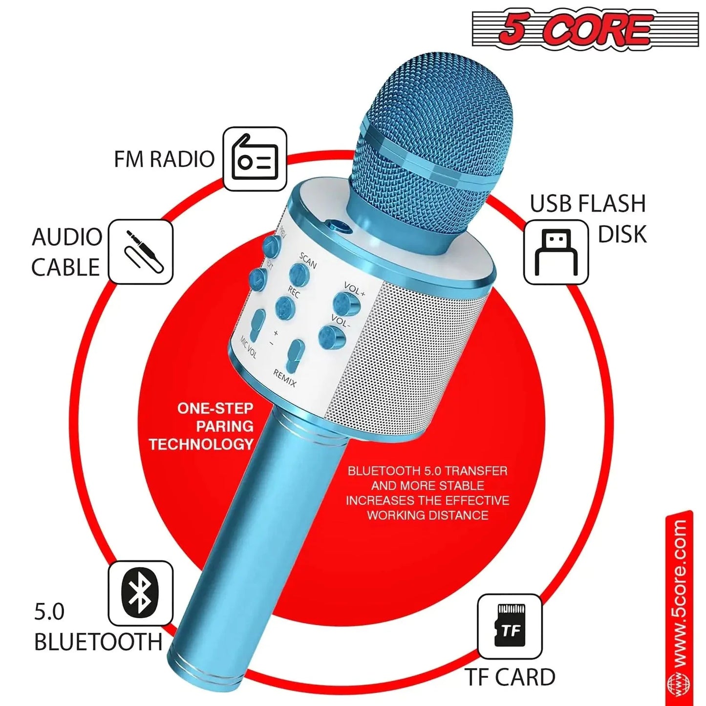 5Core Wireless Karaoke Microphone Bluetooth Mic Portable Handheld Microfonos Inalambricos Anti Spier