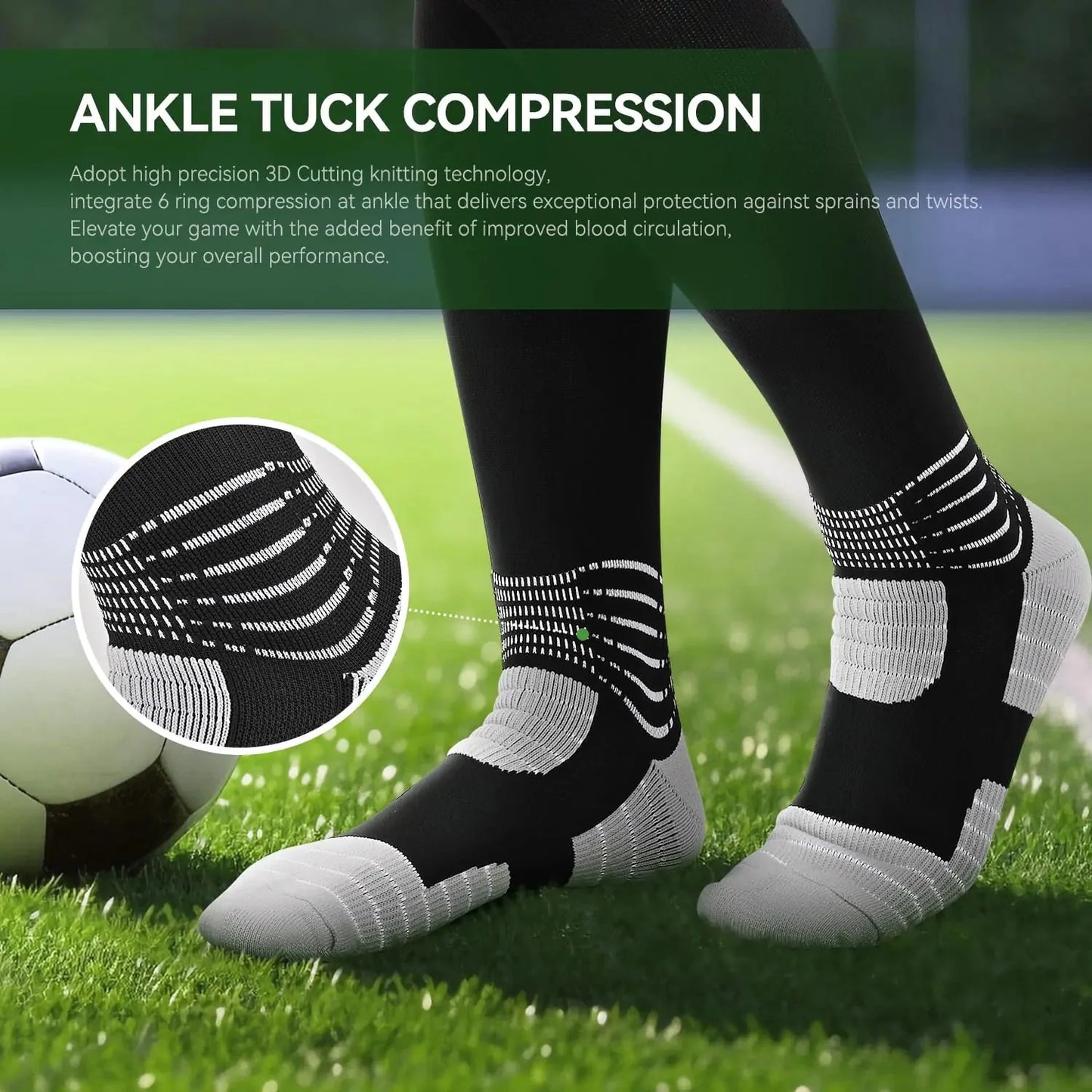 IRAMY Compressive Soccer Socks Ankle Compression Support Coolmax Wicking Anti-Slip Football Baseball Softball 1/2/3 Packs Small Red-two Packs Anti Spier