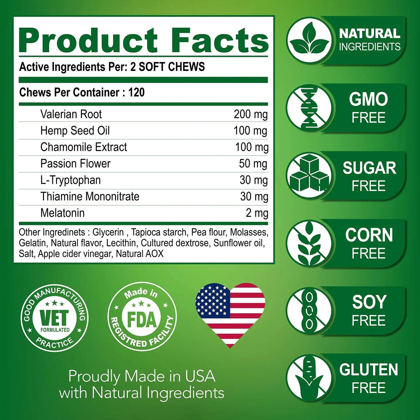 Hemp Calming Chews for Dogs Anxiety and Stress Dog Natural Calming 120 Treats Anti Spier