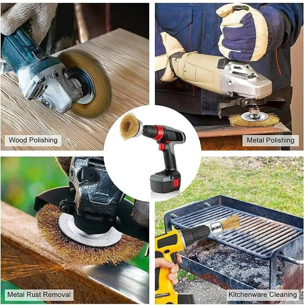 2-Pack 3 Pcs Wire Brush Wheel Set Cup Drill Bit Rust Paint Attachment 1/4" USA Anti Spier